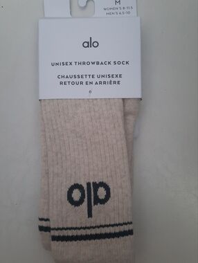 ALO Yoga Unisex Throwback Socks- Oatmeal With Charcoal Green